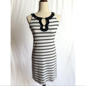White House Black Market Sleeveless White Dress With Black Stripes